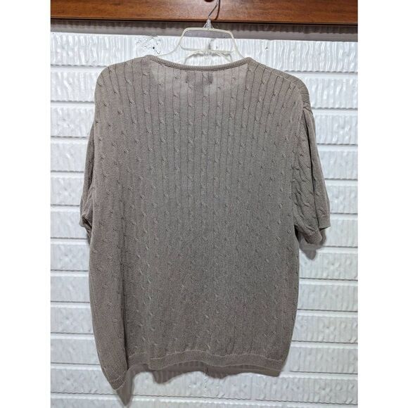 Pendleton Women's Medium Tan Cable Knit Cotton Short Sleeve Pullover Sweater - Picture 4 of 5